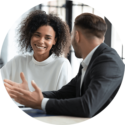 A man and a woman having a discussion.