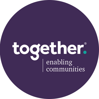 A purple circle with Together enabling communities written in it.