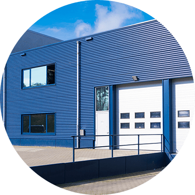 A wide shot of an industrial building.