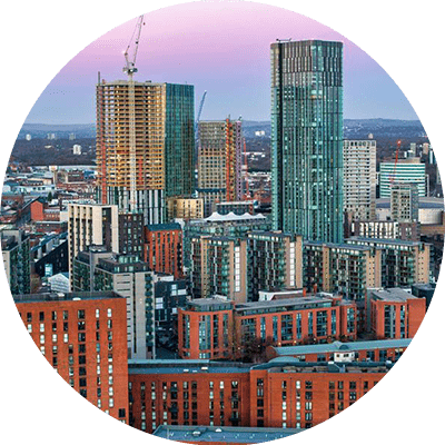 A wide shot of Manchester.