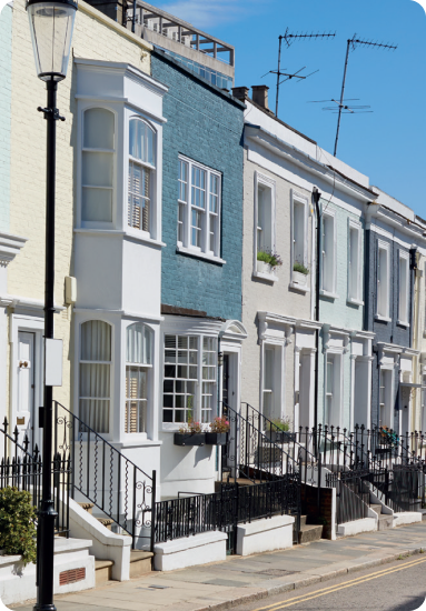 A row of terraced townhouses on a London street