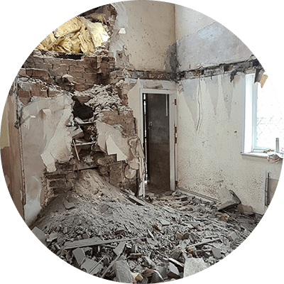 A room that has been ripped out on multiple floors.