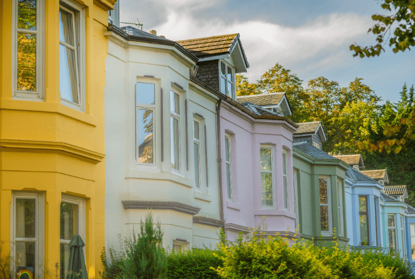 Row of colourful Scottish terraced houses.