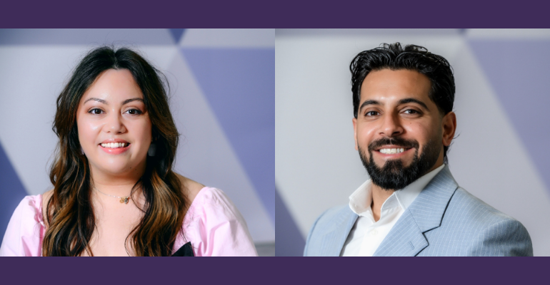 Caroline Clarke and Daoud Nawaz, Roving Underwriters at Together, smiling