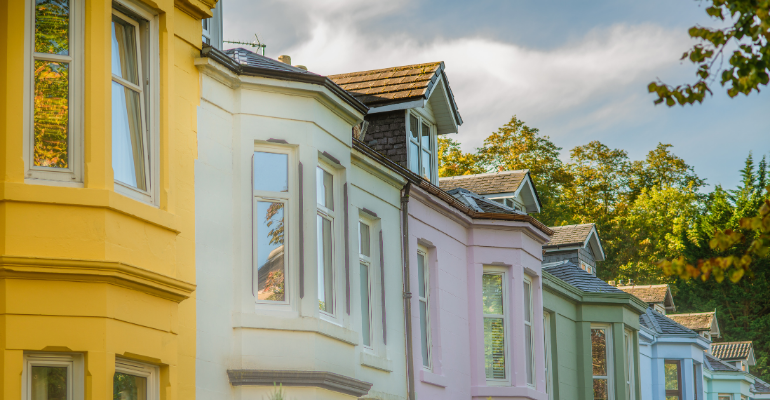 Row of colourful Scottish terraced houses.