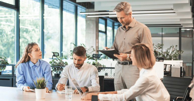 Team meeting in office.