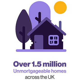 Illustration of a damaged house representing over 1.5 million unmortgageable homes across the UK.