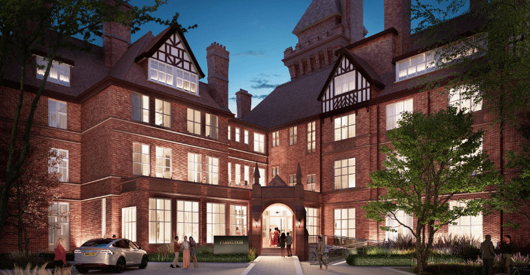 Concept image of the new look Farington Hotel in Preston at night