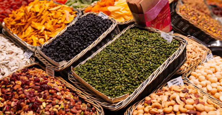 Selection of seeds and dried fruits