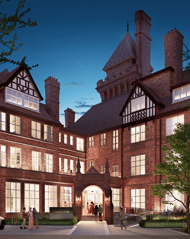 Concept image of the new look Farington Hotel in Preston at night.