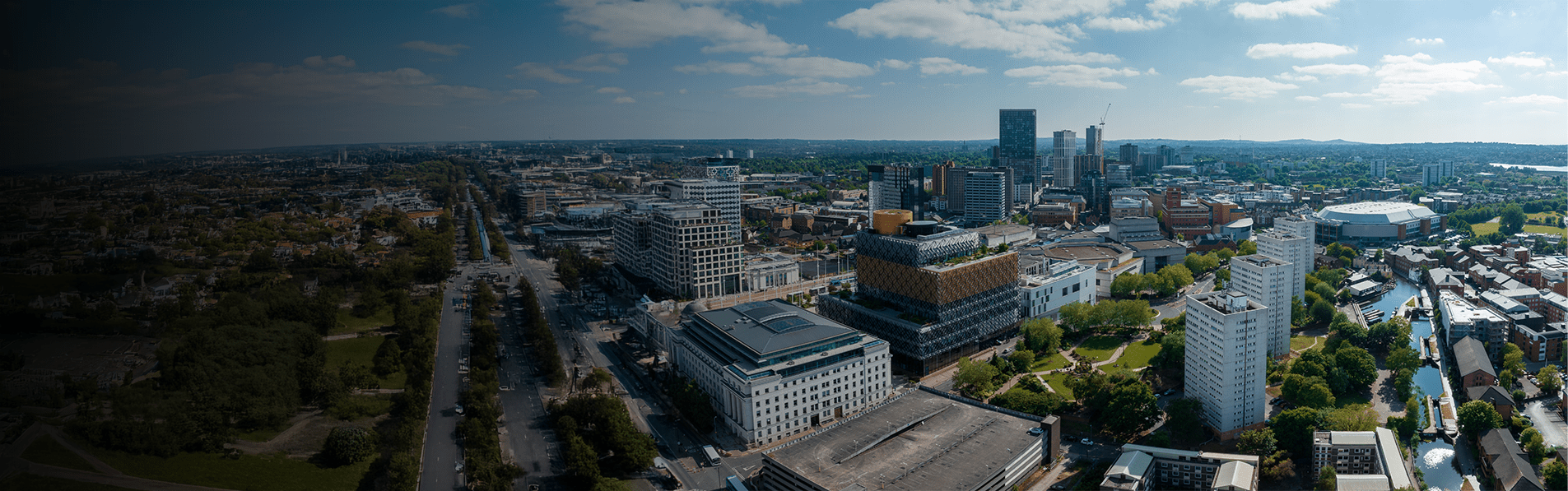 A birds eye view of a city.