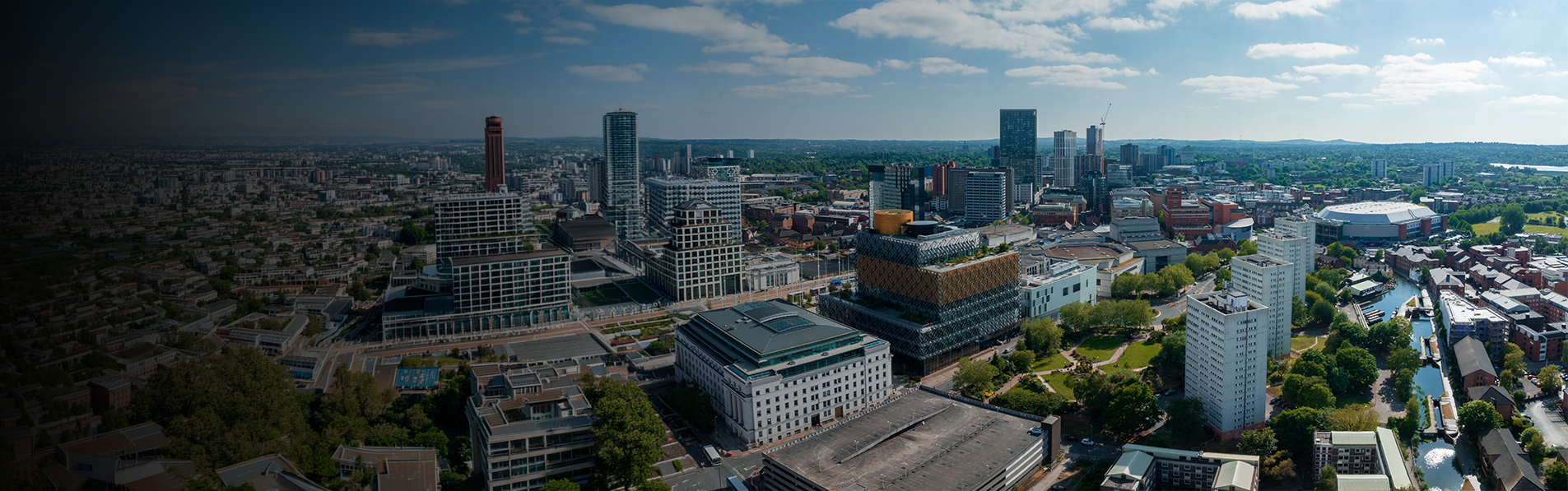 A wide shot of Birmingham Centenary Square.