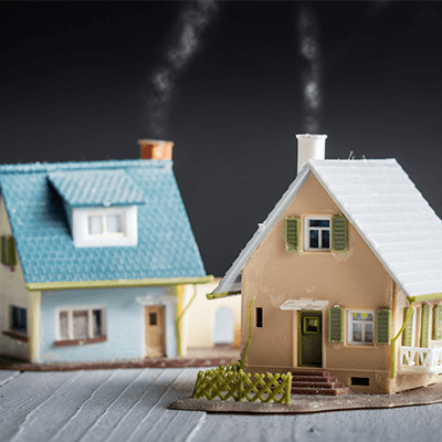 Two model houses next to each other.