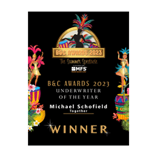 B&C award from 2023 for Michael Schofield for underwriter of the year.