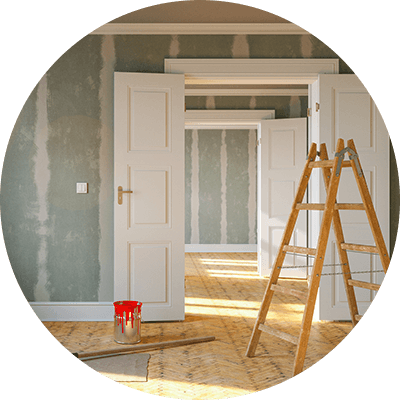 A close up of a house under renovation.