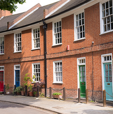 A wide shot of residential terraced houses.