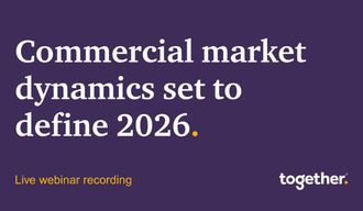 A purple screen with the title commercial market dynamics set to define 2026 with smaller text saying live webinar recording.