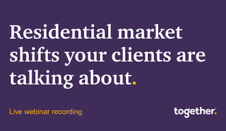 A purple screen with the title residential market shifts your clients are talking about with smaller text saying live webinar recording.