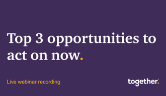 A purple screen with the title top three opportunities to act on now with smaller text saying live webinar recording.
